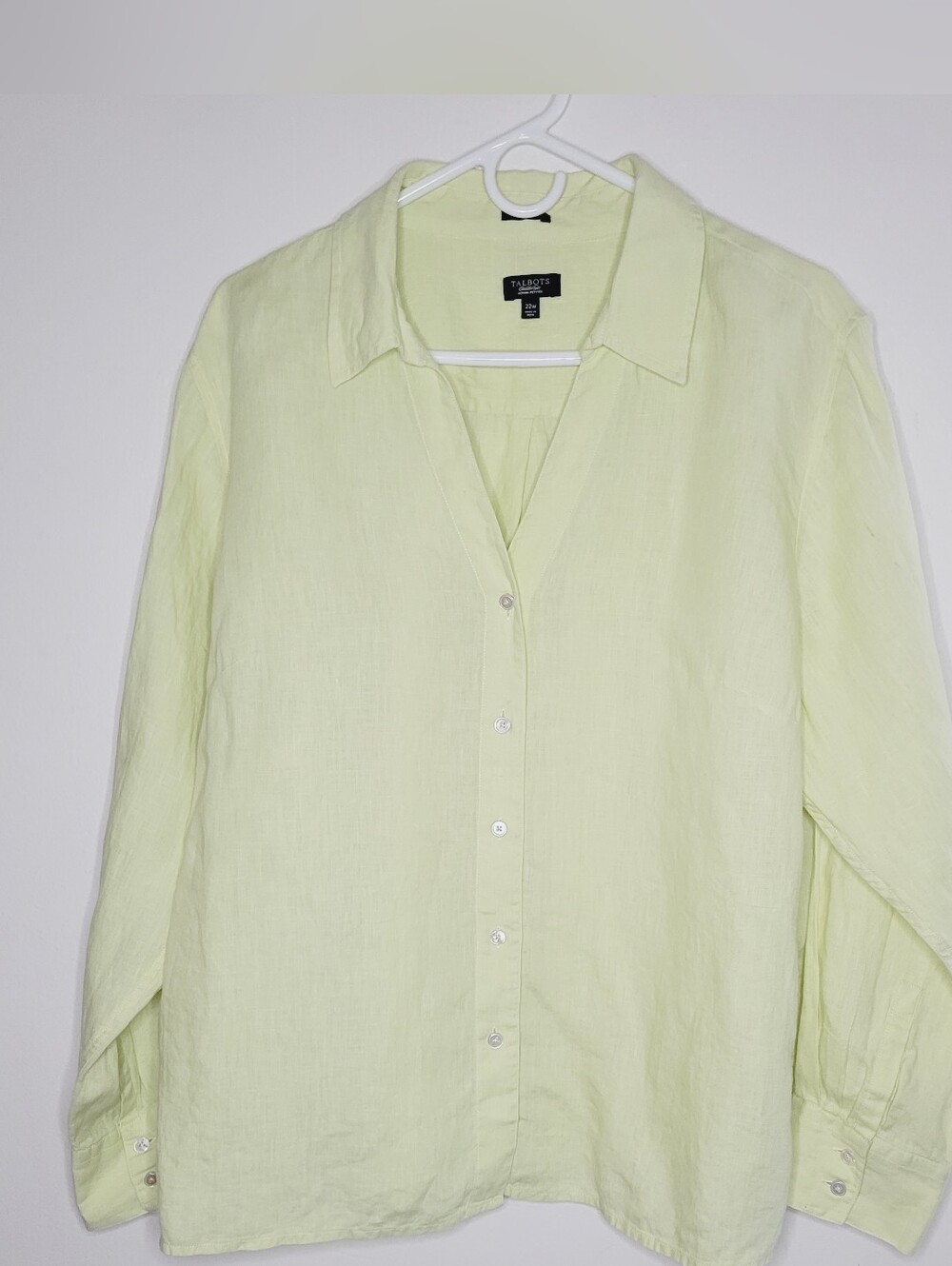 Talbots Irish Linen Button Up Shirt Womens Size 22 Long Sleeve Light Green Beach